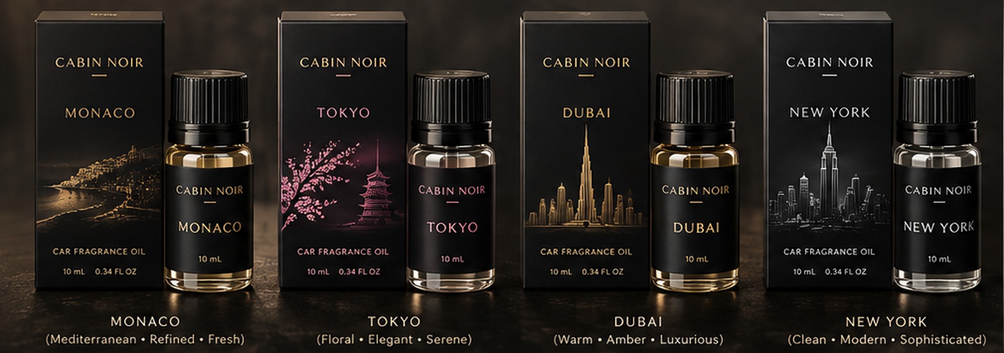 Monaco, Tokyo, Dubai and New York fragrance oils